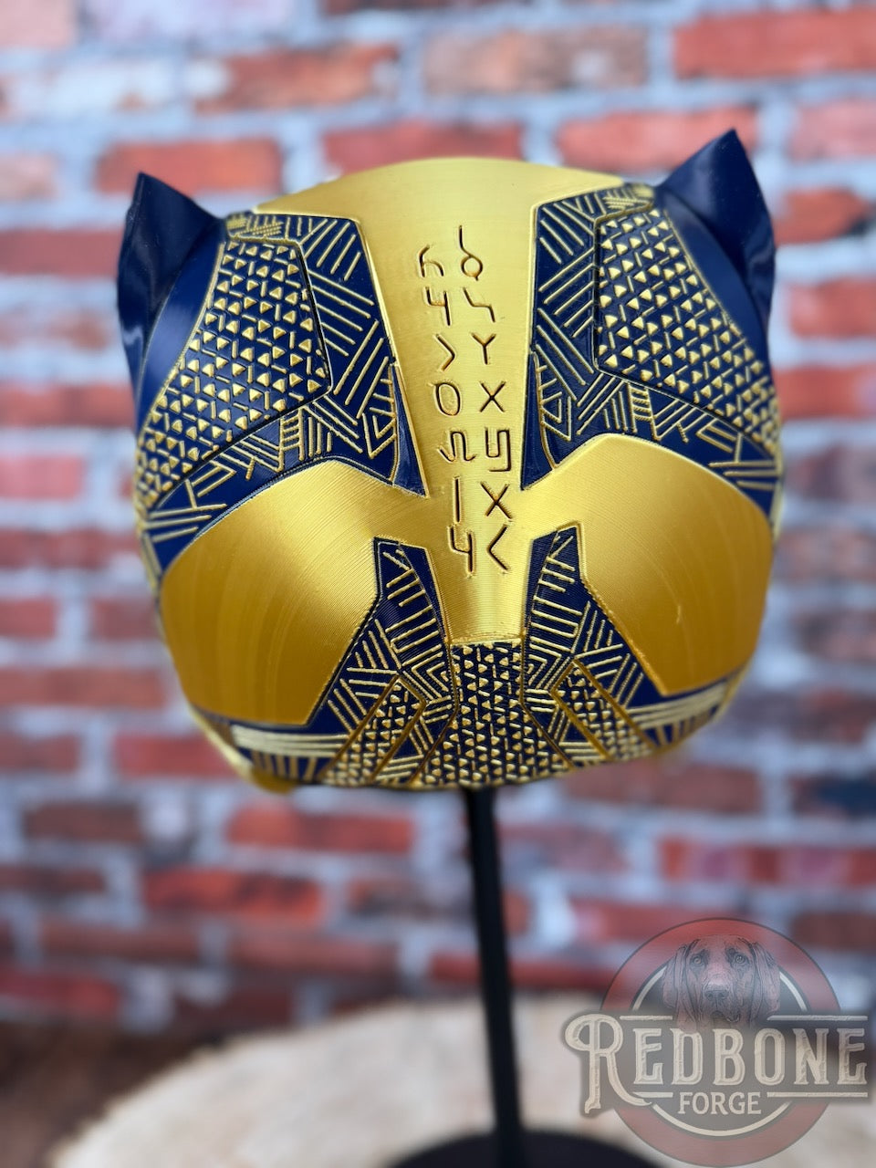 Notre Dame-Inspired Gold & Navy Blue Tribal Cat Warrior Helmet