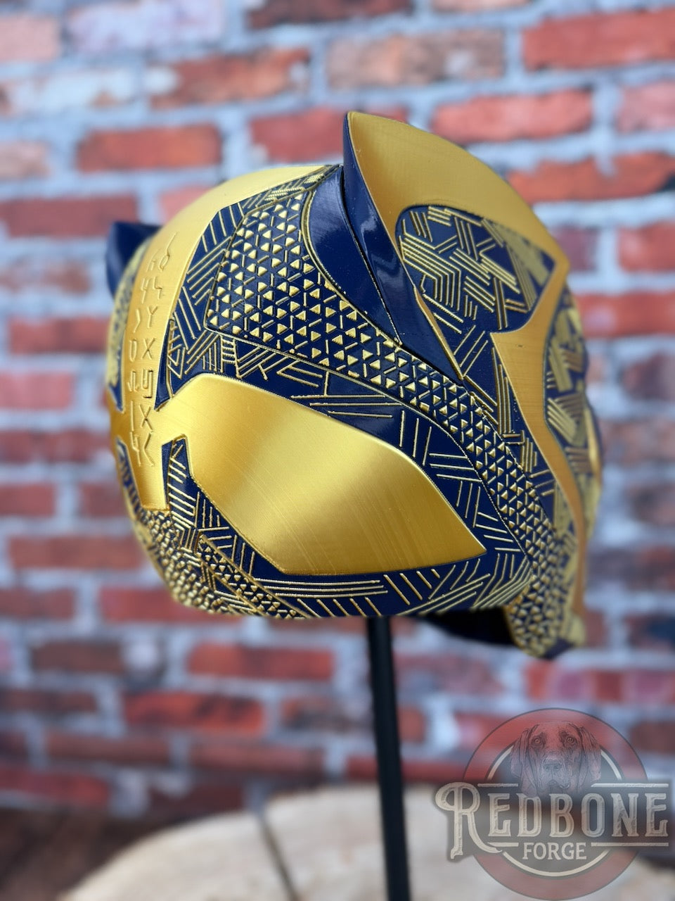 Notre Dame-Inspired Gold & Navy Blue Tribal Cat Warrior Helmet