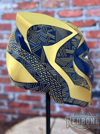 Notre Dame-Inspired Gold & Navy Blue Tribal Cat Warrior Helmet