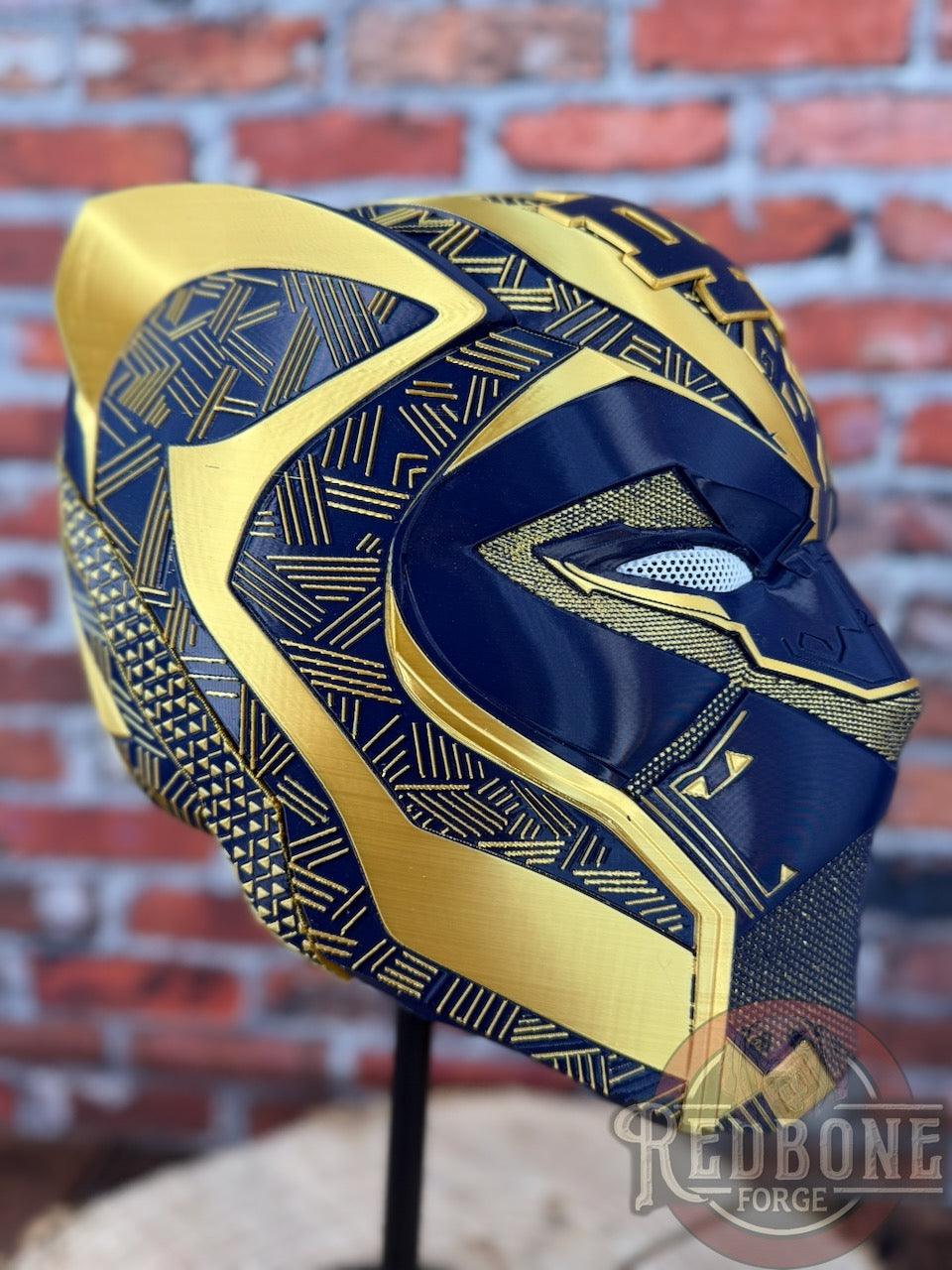 Notre Dame-Inspired Gold & Navy Blue Tribal Cat Warrior Helmet