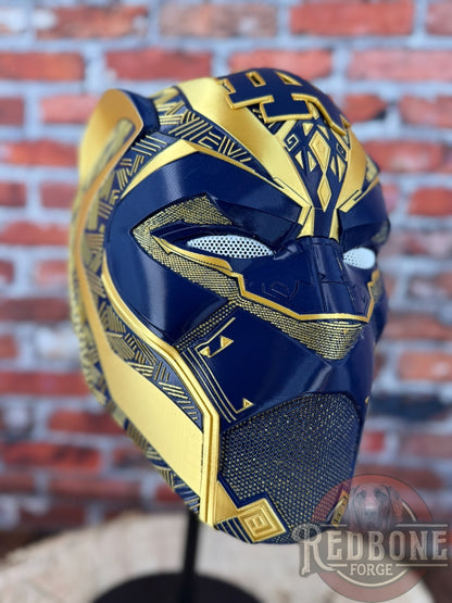 Notre Dame-Inspired Gold & Navy Blue Tribal Cat Warrior Helmet