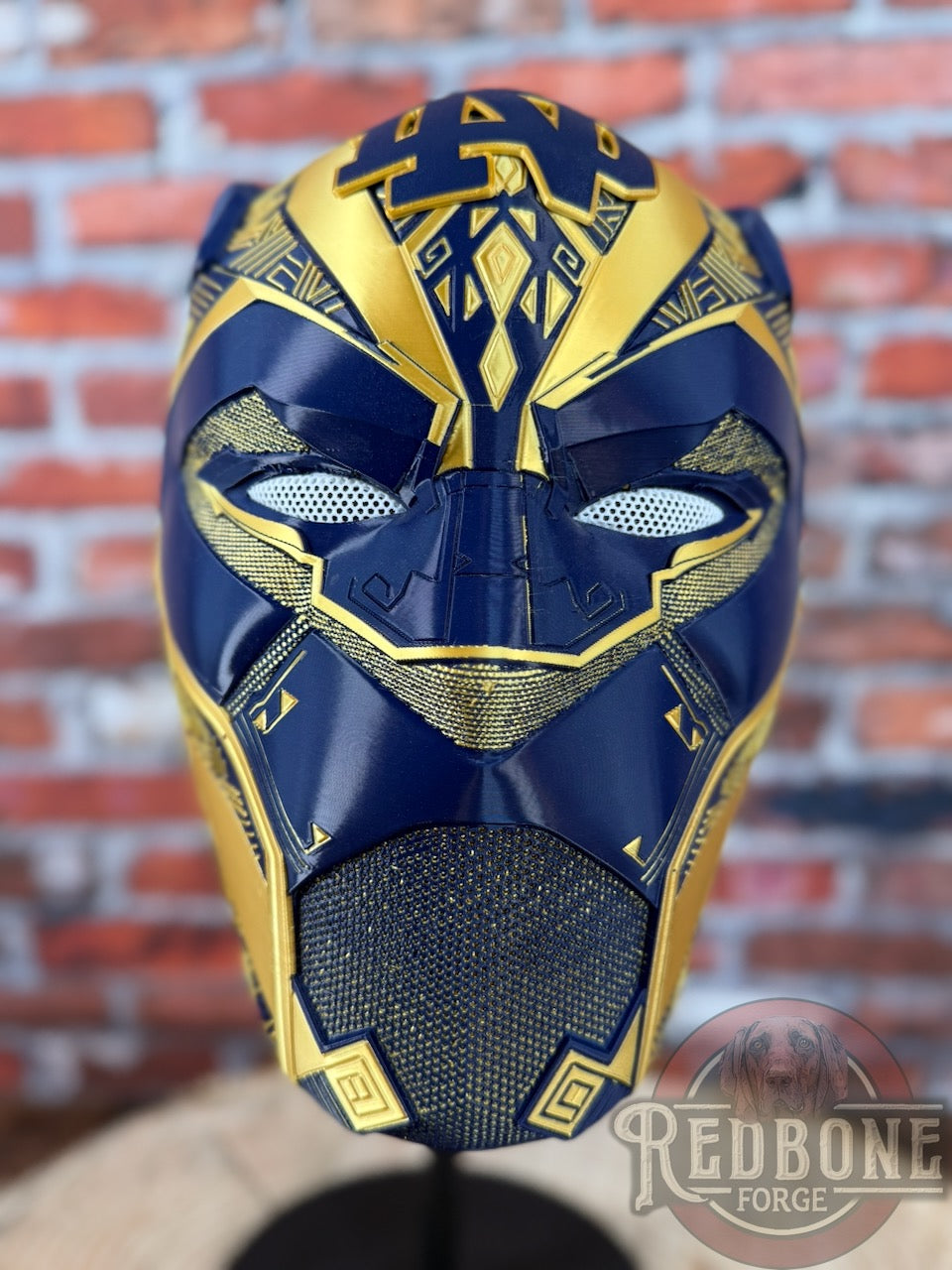 Notre Dame-Inspired Gold & Navy Blue Tribal Cat Warrior Helmet