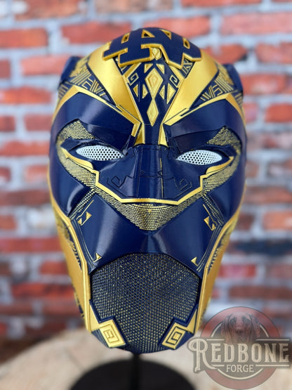 Notre Dame-Inspired Gold & Navy Blue Tribal Cat Warrior Helmet
