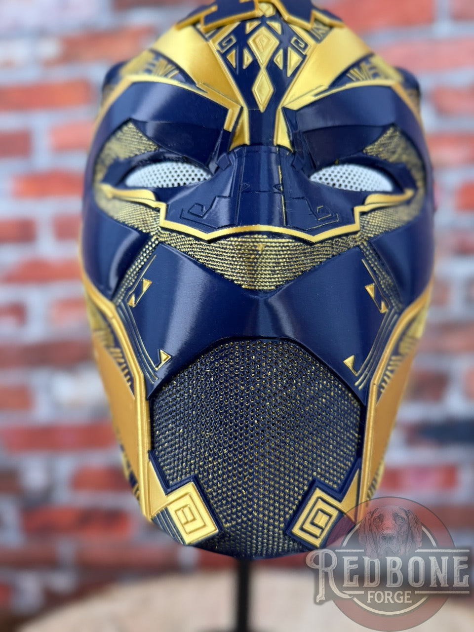 Notre Dame-Inspired Gold & Navy Blue Tribal Cat Warrior Helmet