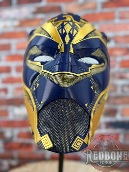 Notre Dame-Inspired Gold & Navy Blue Tribal Cat Warrior Helmet