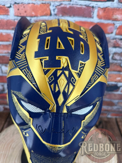 Notre Dame-Inspired Gold & Navy Blue Tribal Cat Warrior Helmet