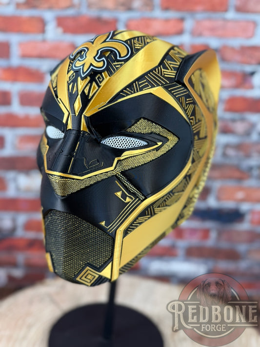 New Orleans-Inspired Gold & BlackTribal Cat Warrior Helmet (Copy)