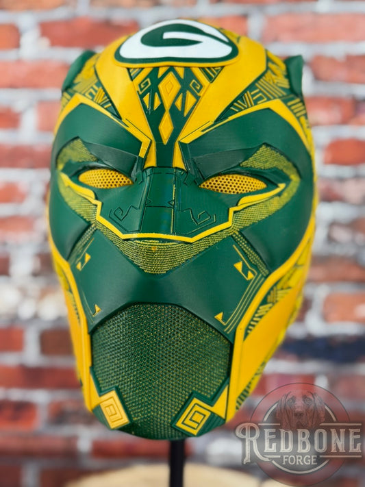 Green Bay-Inspired Green & Yellow Tribal Cat Warrior Helmet