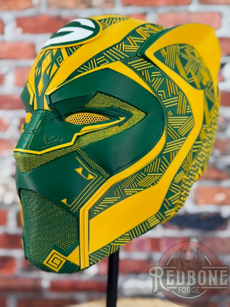 Green Bay-Inspired Green & Yellow Tribal Cat Warrior Helmet