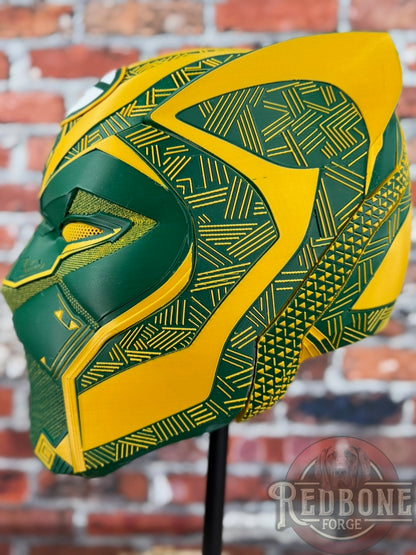 Green Bay-Inspired Green & Yellow Tribal Cat Warrior Helmet