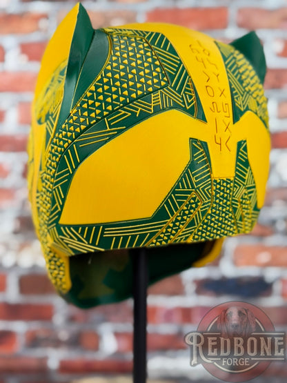 Green Bay-Inspired Green & Yellow Tribal Cat Warrior Helmet