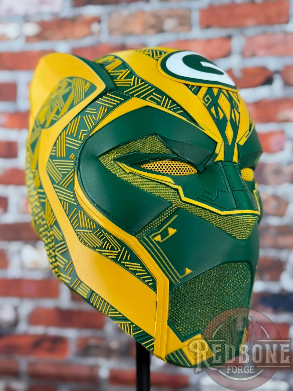 Green Bay-Inspired Green & Yellow Tribal Cat Warrior Helmet