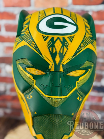 Green Bay-Inspired Green & Yellow Tribal Cat Warrior Helmet