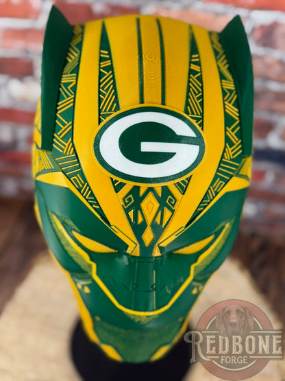 Green Bay-Inspired Green & Yellow Tribal Cat Warrior Helmet