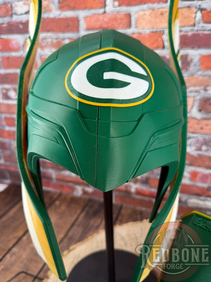 Green Bay-Inspired Green & Yellow Norse God Helmet & Hammer