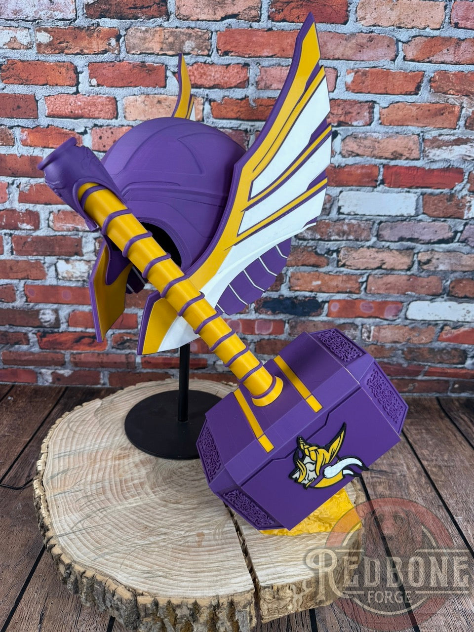 Viking-Inspired Purple & Yellow Norse God Helmet & Hammer