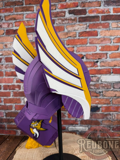 Viking-Inspired Purple & Yellow Norse God Helmet & Hammer