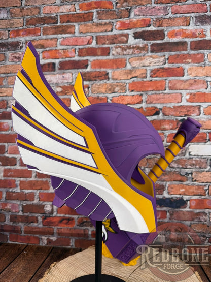Viking-Inspired Purple & Yellow Norse God Helmet & Hammer