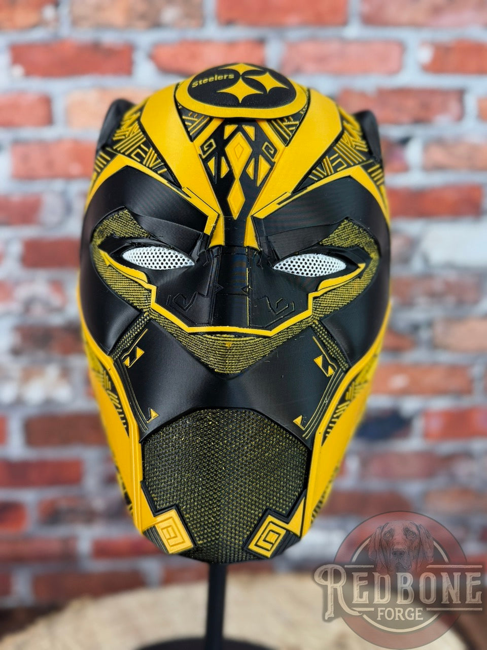 Pittsburgh Inspired Black & Gold Tribal Cat Warrior Helmet