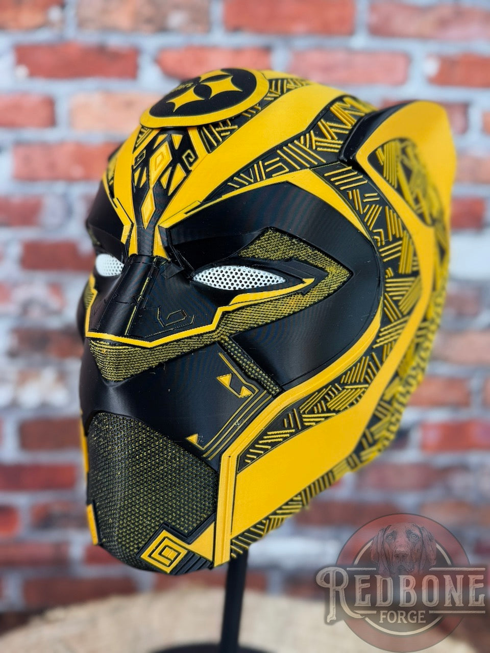 Pittsburgh Inspired Black & Gold Tribal Cat Warrior Helmet