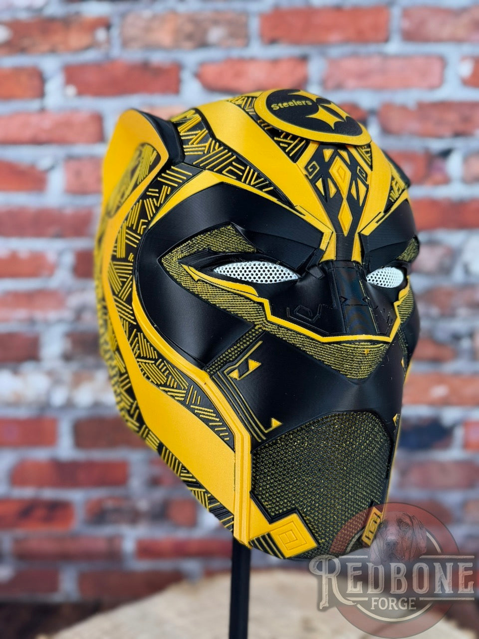 Pittsburgh Inspired Black & Gold Tribal Cat Warrior Helmet