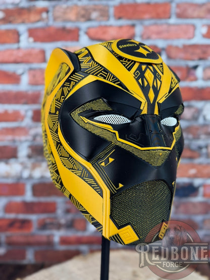 Pittsburgh Inspired Black & Gold Tribal Cat Warrior Helmet