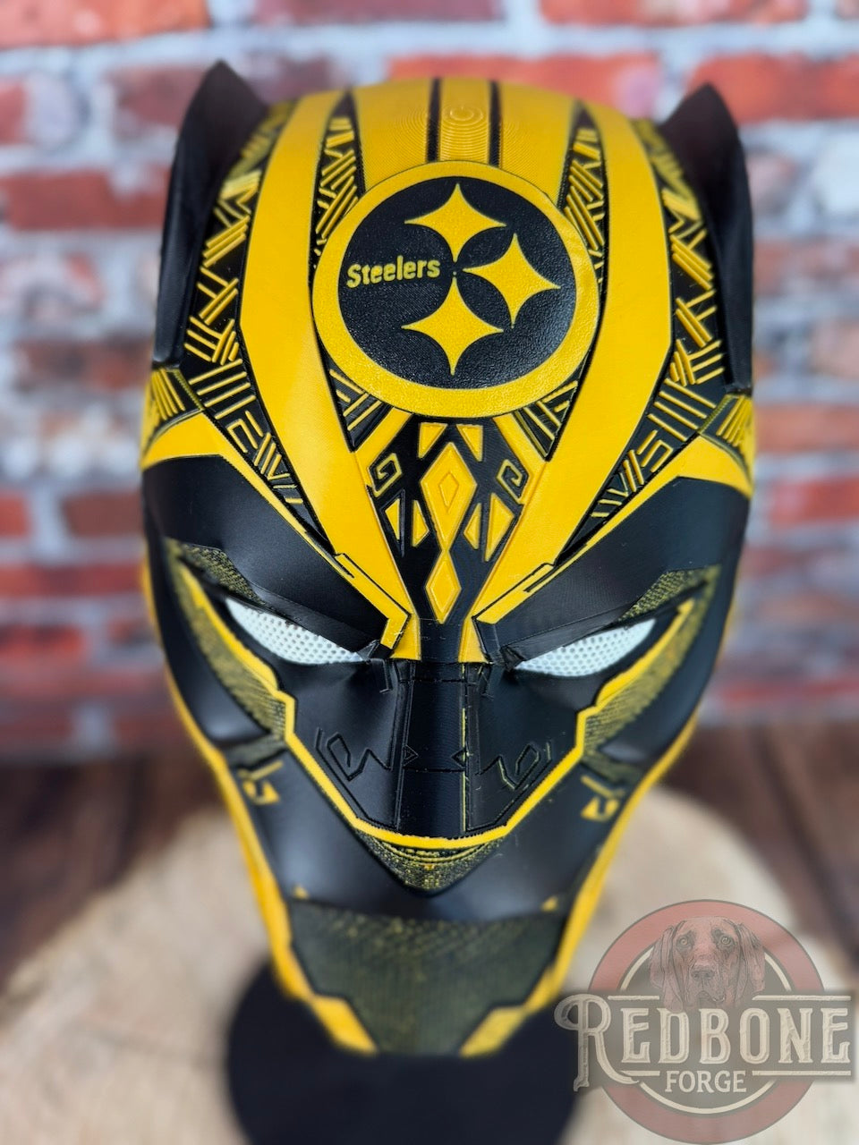 Pittsburgh Inspired Black & Gold Tribal Cat Warrior Helmet