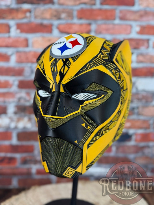Pittsburgh Inspired Black & Gold Tribal Cat Warrior Helmet