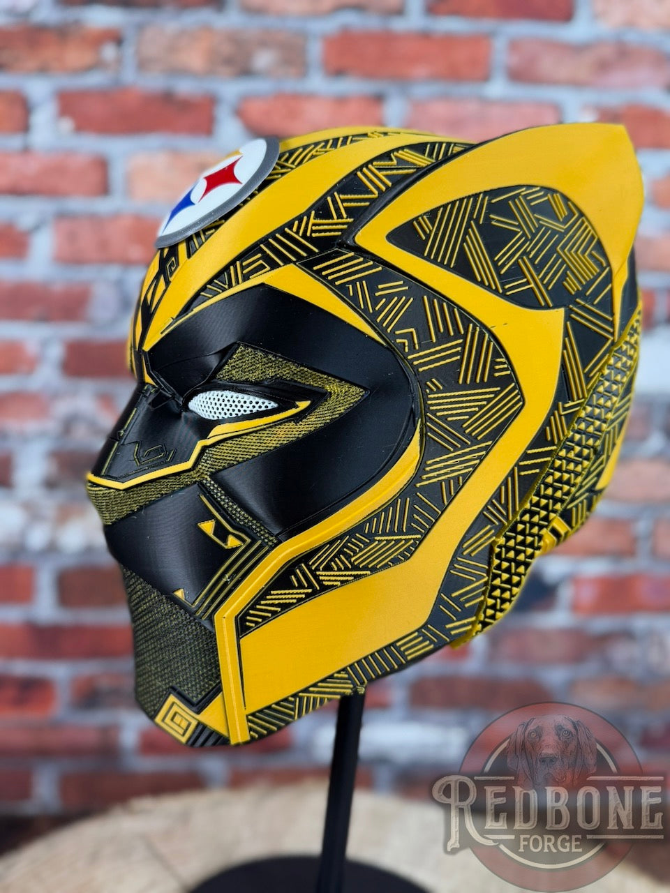 Pittsburgh Inspired Black & Gold Tribal Cat Warrior Helmet