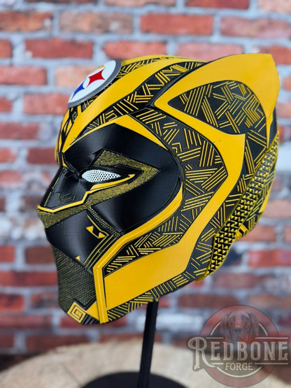 Pittsburgh Inspired Black & Gold Tribal Cat Warrior Helmet