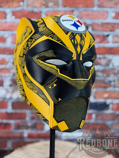 Pittsburgh Inspired Black & Gold Tribal Cat Warrior Helmet