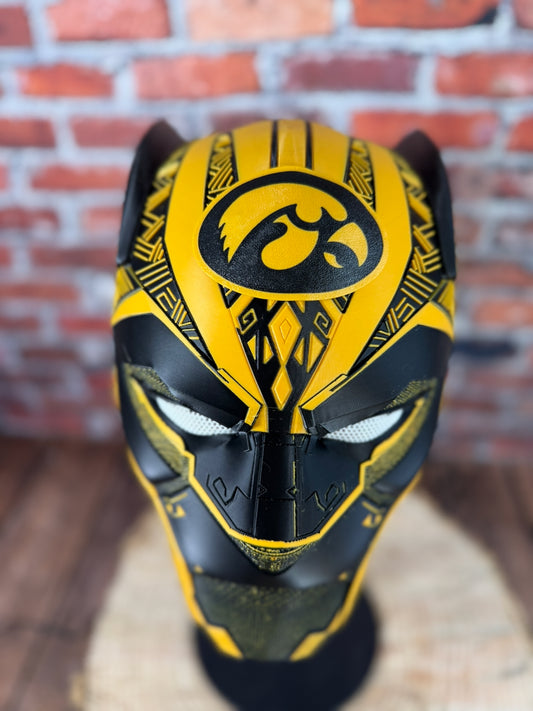 Hawkeyes-Inspired Black & Yellow Tribal Cat Warrior Helmet