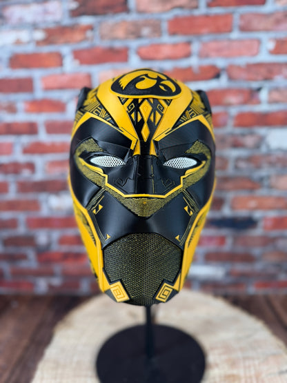 Hawkeyes-Inspired Black & Yellow Tribal Cat Warrior Helmet