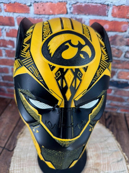Hawkeyes-Inspired Black & Yellow Tribal Cat Warrior Helmet