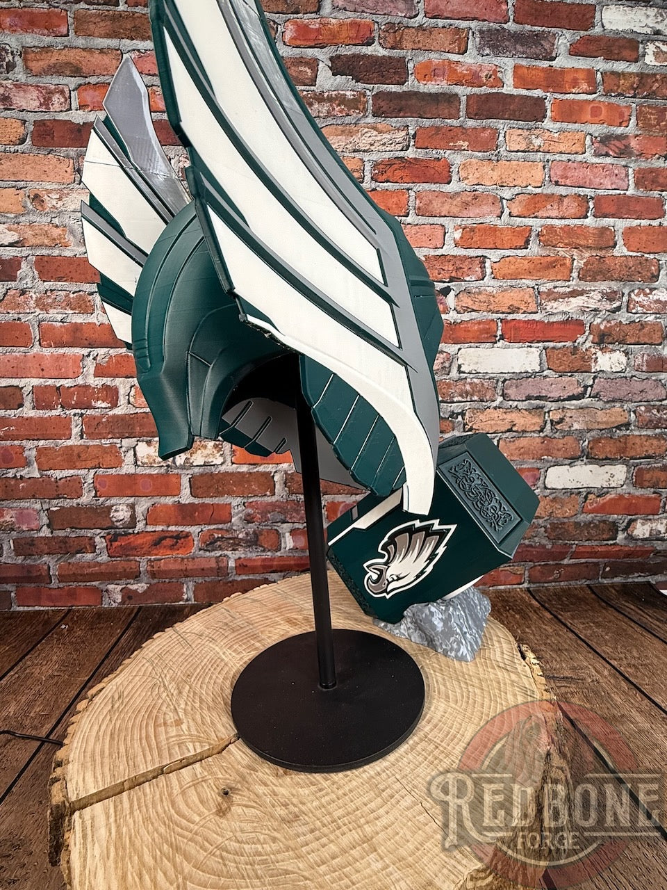 Eagles-Inspired Green & Silver Norse God Helmet & Hammer