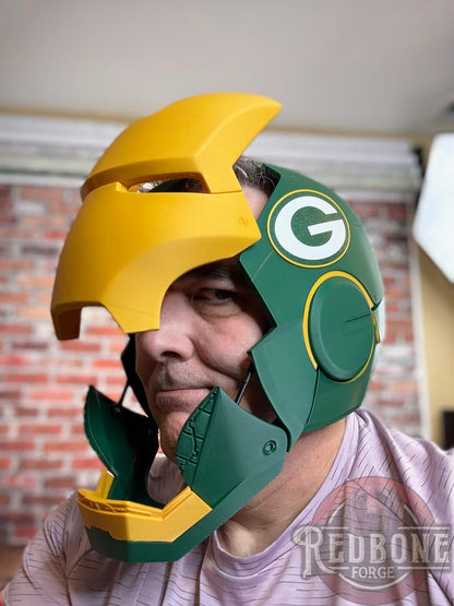 Green Bay- Inspired Iron Hero Helmet - Mark G in Green & Yellow