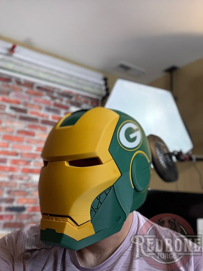 Green Bay- Inspired Iron Hero Helmet - Mark G in Green & Yellow