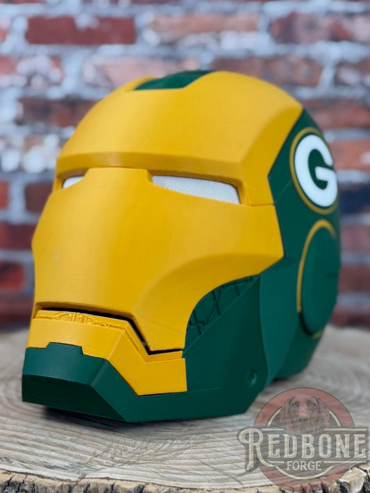 Green Bay- Inspired Iron Hero Helmet - Mark G in Green & Yellow