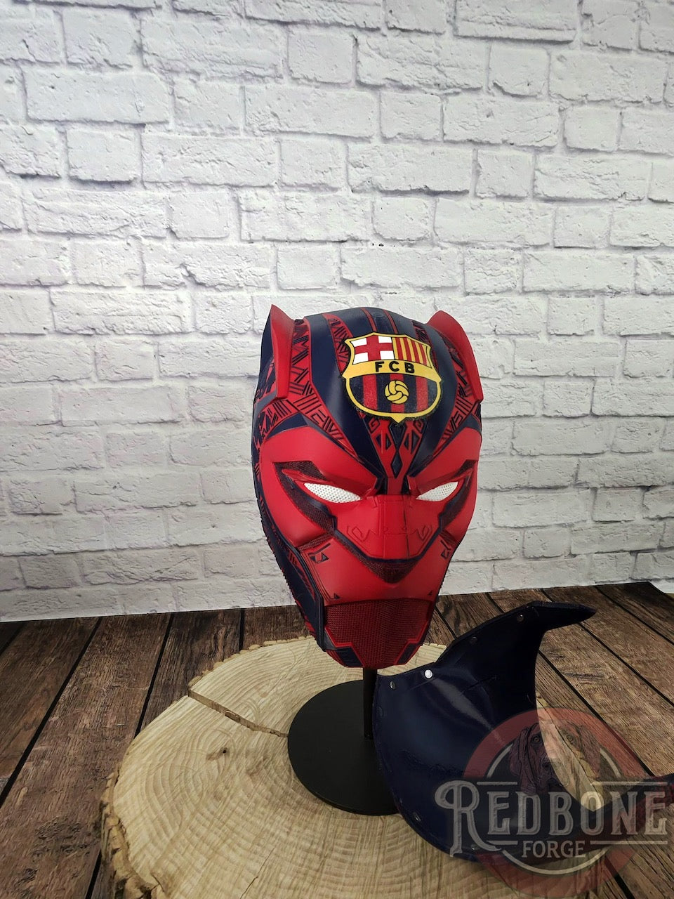 Barcelona-Inspired Navy & Red FC Soccer Tribal Cat Warrior Helmet