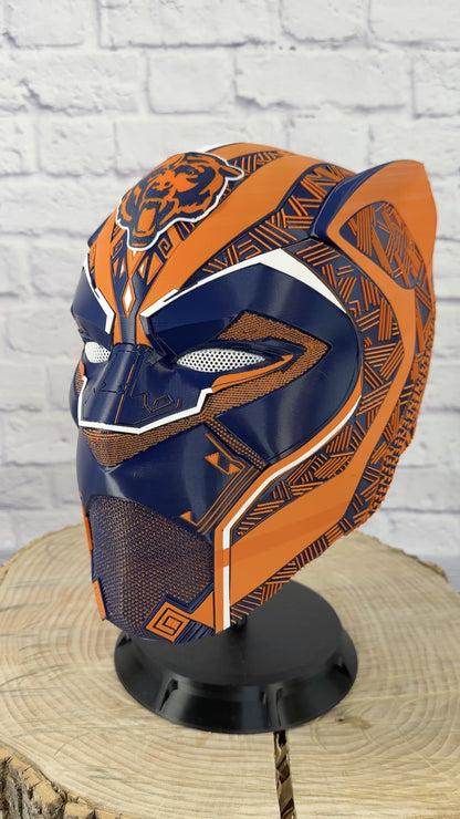 Chicago-Inspired Orange & Blue Tribal Cat Warrior Helmet