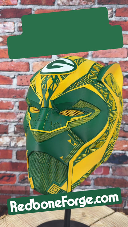 Green Bay-Inspired Green & Yellow Tribal Cat Warrior Helmet
